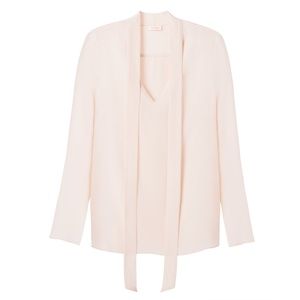 Cuyana Pink Crepe De Chine Silk Bow Blouse Size L